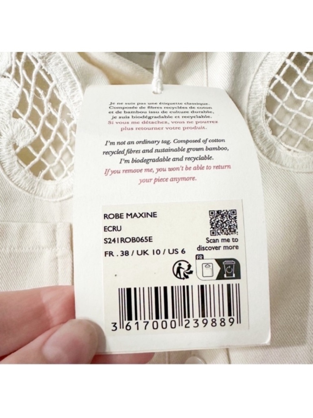 Sezane Maxine Dress Ecru Embroidered Size 38 US 6 NWT - Picture 8 of 9